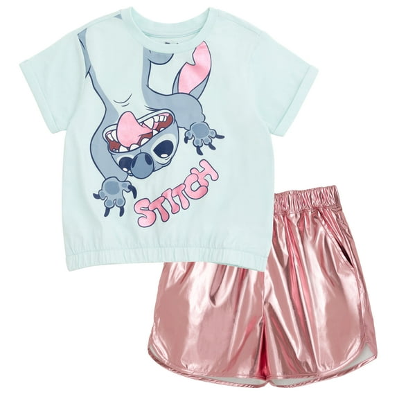 Disney Lilo & Stitch Crop Top T-Shirt and Shorts Outfit Set Toddler to Big Kid