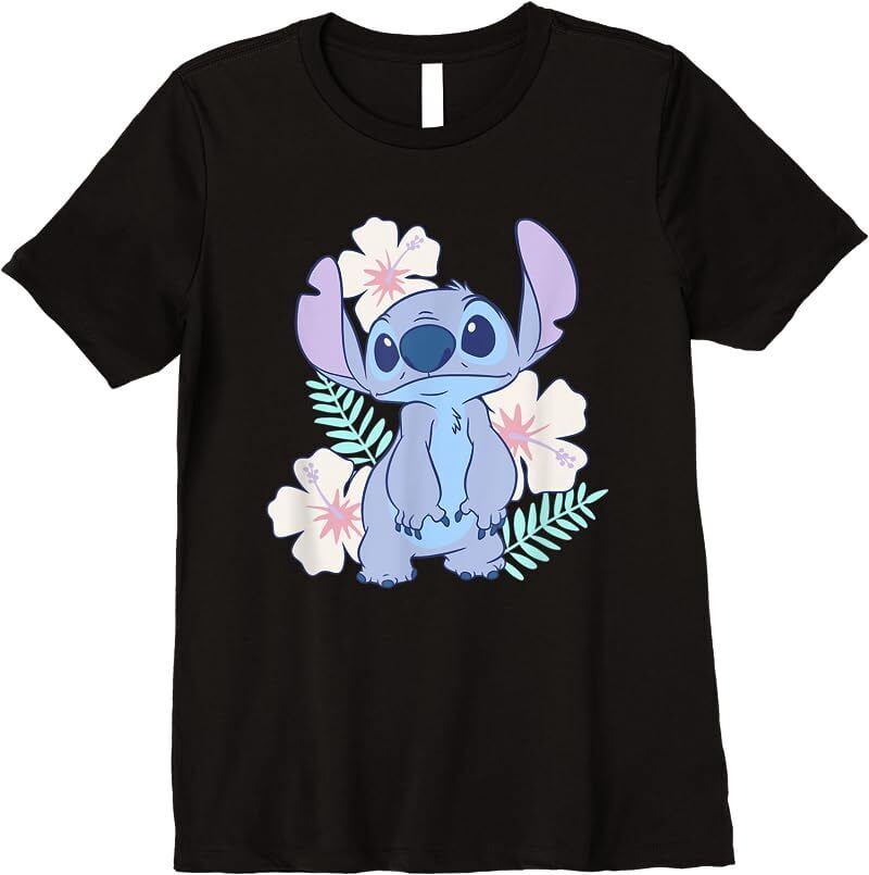 Disney lilo stitch cute face hawaiian flowers portrait t shirt