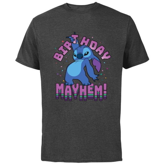 Disney Lilo & Stitch Disco Dance Birthday Mayhem! - Short Sleeve Cotton T-Shirt for Adults - Customized-Charcoal