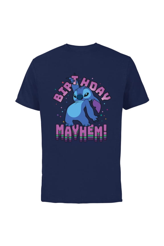 Lilo & Stitch Disco Dance Birthday Mayhem! - Short Sleeve Cotton T-Shirt for Adults - Customized-Navy