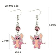 LANLIYUN Disney Lilo & Stitch Drop Earrings for Women Girls Cosplay Accessories Stitch and Angel Pearl Crystal Pendant Earring Gifts Angel Crystal