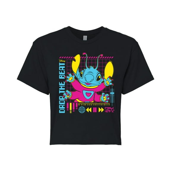 Disney - Lilo & Stitch - Drop The Beat - Juniors Cropped Cotton Blend T-Shirt