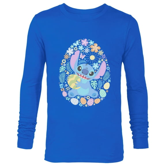 Disney Lilo & Stitch Easter Egg Flowers Spring Pastel Colors - Long Sleeve T-Shirt for Men - Customized-Navy
