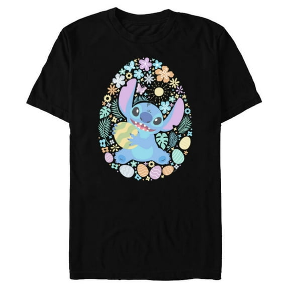 Disney Lilo & Stitch Easter Egg Flowers Spring Pastel Colors - Short Sleeve Blended T-Shirt for Adults - Customized-Black