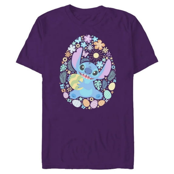 Disney Lilo & Stitch Easter Egg Flowers Spring Pastel Colors - Short Sleeve Blended T-Shirt for Adults - Customized-Purple