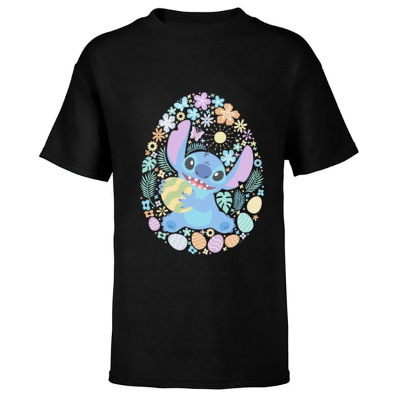 Disney Lilo & Stitch Easter Egg Flowers Spring Pastel Colors - Short Sleeve T-Shirt for Kids - Customized-Black