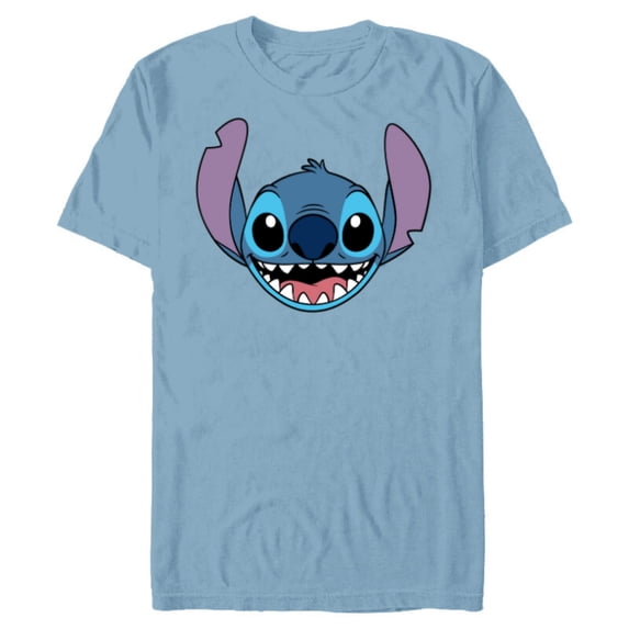 Disney Lilo & Stitch Experiment 626 Smiling Big Face Costume - Short Sleeve Blended T-Shirt for Adults - Customized-Ocean Blue