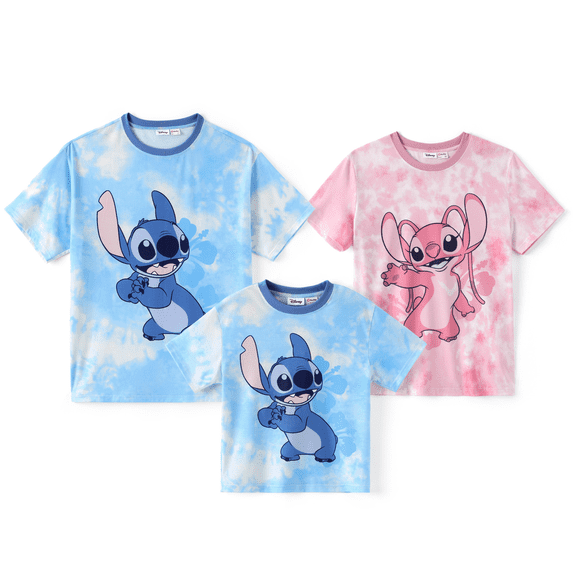 Disney Lilo & Stitch Family Matching Couple T-Shirts Tie-Dye Cartoon Graphic Short Sleeve Tops Mens: L
