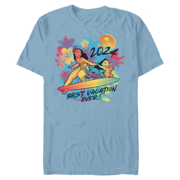 Disney Lilo & Stitch Family Trip Best Vacation Ever 2024 - Short Sleeve Blended T-Shirt for Adults - Customized-Ocean Blue