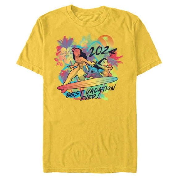 Disney Lilo & Stitch Family Trip Best Vacation Ever 2024 - Short Sleeve Blended T-Shirt for Adults - Customized-Yellow