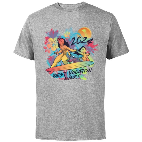 Disney Lilo & Stitch Family Trip Best Vacation Ever 2024 - Short Sleeve Cotton T-Shirt for Adults - Customized-Athletic Heather