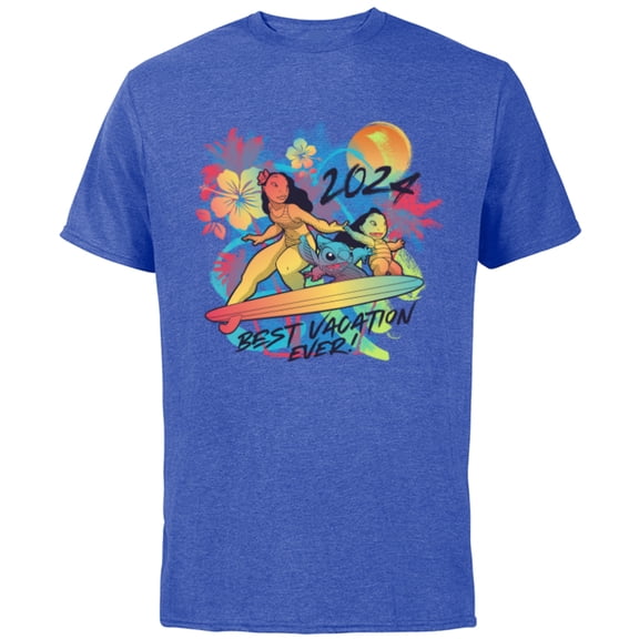 Disney Lilo & Stitch Family Trip Best Vacation Ever 2024 - Short Sleeve Cotton T-Shirt for Adults - Customized-Royal Heather