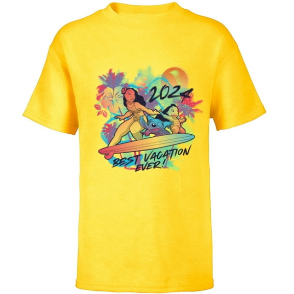 Disney Lilo & Stitch Family Trip Best Vacation Ever 2024 - Short Sleeve T-Shirt for Kids - Customized-Yellow