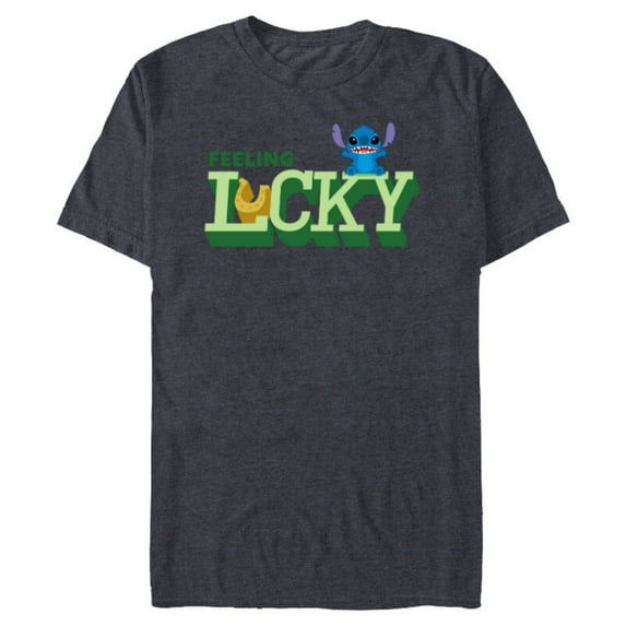 Disney Lilo & Stitch Feeling Lucky St Patrick’s Day - Short Sleeve Blended T-Shirt for Adults - Customized-Navy Heather