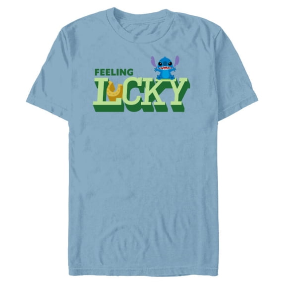 Disney Lilo & Stitch Feeling Lucky St Patrick’s Day - Short Sleeve Blended T-Shirt for Adults - Customized-Ocean Blue