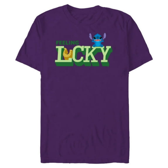 Disney Lilo & Stitch Feeling Lucky St Patrick’s Day - Short Sleeve Blended T-Shirt for Adults - Customized-Purple