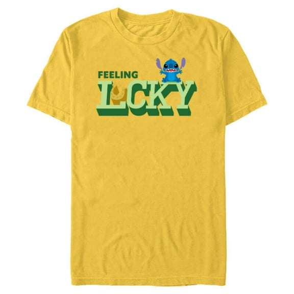 Disney Lilo & Stitch Feeling Lucky St Patrick’s Day - Short Sleeve Blended T-Shirt for Adults - Customized-Yellow