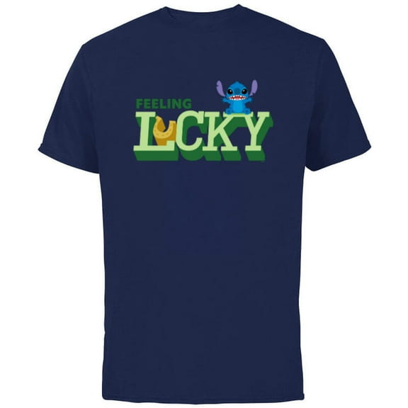 Disney Lilo & Stitch Feeling Lucky St Patrick’s Day - Short Sleeve Cotton T-Shirt for Adults - Customized-Navy