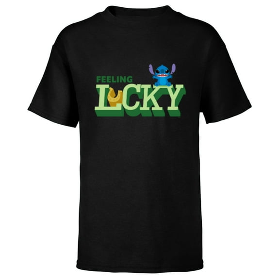 Disney Lilo & Stitch Feeling Lucky St Patrick’s Day - Short Sleeve T-Shirt for Kids - Customized-Black