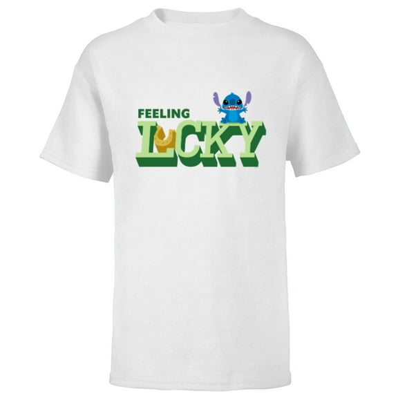 Disney Lilo & Stitch Feeling Lucky St Patrick’s Day - Short Sleeve T-Shirt for Kids - Customized-White