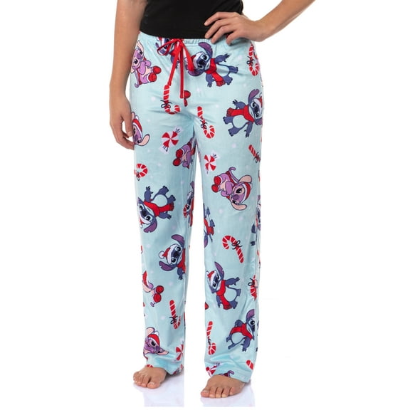 Disney Lilo & Stitch Festive Christmas Time Stitch & Angel Elastic Adult Sleep Pajama Pant Loungewear Sleepwear