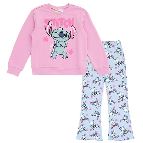 Disney Lilo & Stitch Fleece Pullover Sweatshirt and Ribbed Flare Leggings Outfit Set Toddler to Big Kid