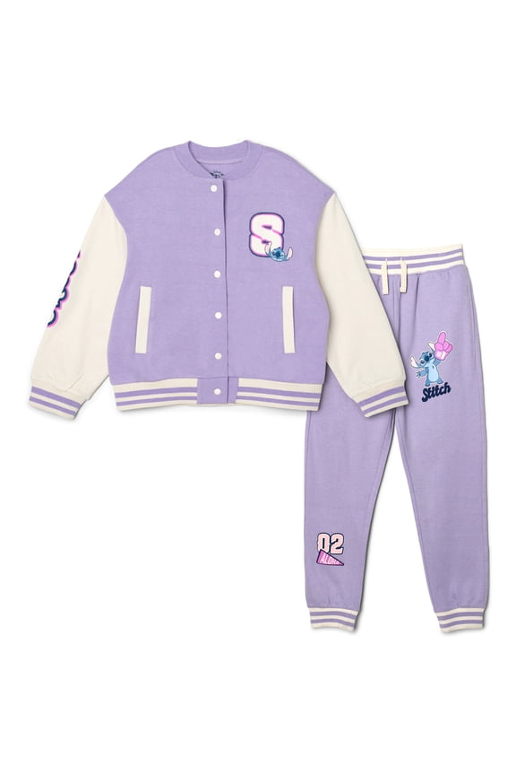 Lilo & Stitch Fleece Varsity Bomber Jacket and Jogger Pants Outfit Set Toddler to Big Kid