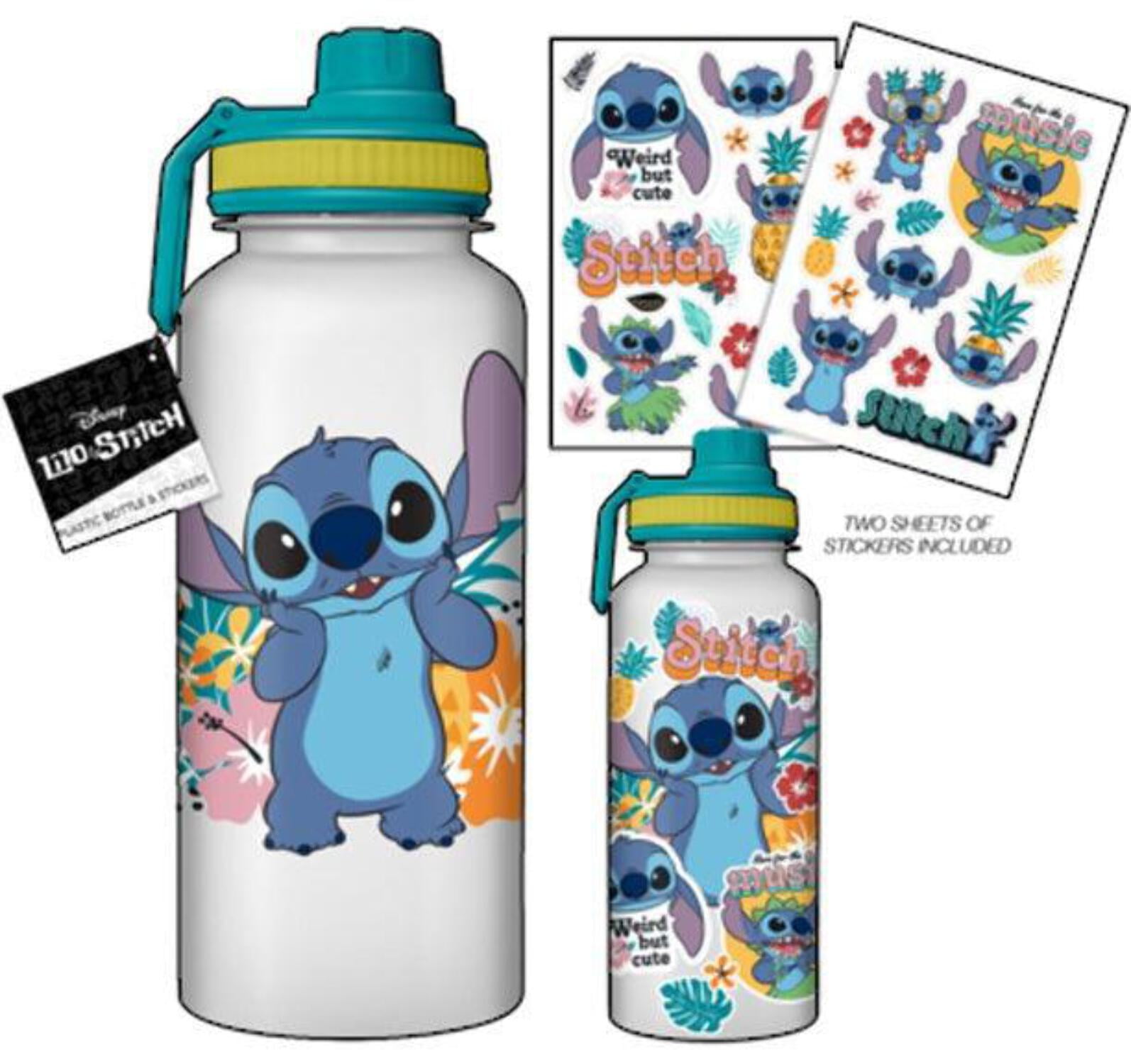 Disney: Lilo Stitch - Flower Badges 32oz Twisted Spouted Plastic Bottle with Sticker Set