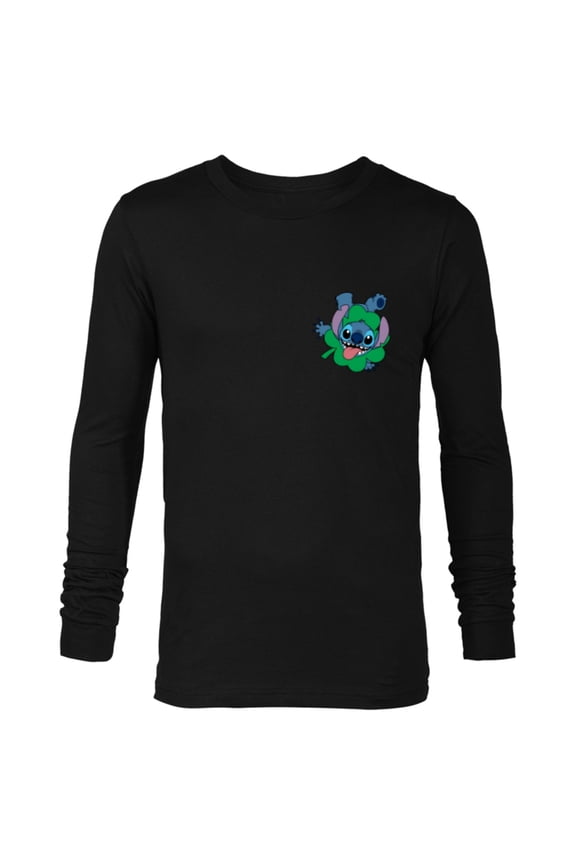 Lilo & Stitch Four-Leaf Clover St Patrick’s Day - Long Sleeve T-Shirt for Men - Customized-Black