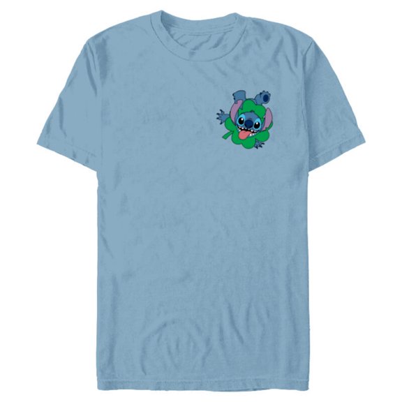 Disney Lilo & Stitch Four-Leaf Clover St Patrick’s Day - Short Sleeve Blended T-Shirt for Adults - Customized-Ocean Blue