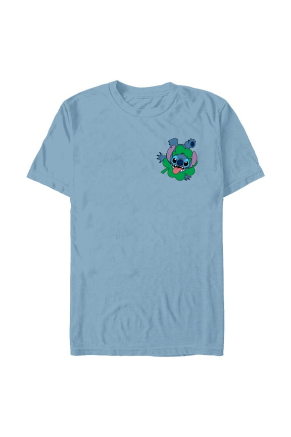 Lilo & Stitch Four-Leaf Clover St Patrick’s Day - Short Sleeve Blended T-Shirt for Adults - Customized-Ocean Blue