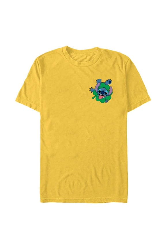 Lilo & Stitch Four-Leaf Clover St Patrick’s Day - Short Sleeve Blended T-Shirt for Adults - Customized-Yellow