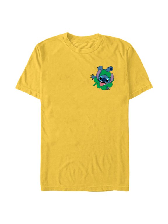 Lilo & Stitch Four-Leaf Clover St Patrick’s Day - Short Sleeve Blended T-Shirt for Adults - Customized-Yellow