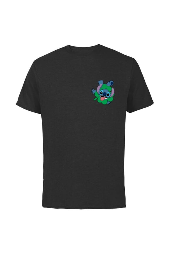Lilo & Stitch Four-Leaf Clover St Patrick’s Day - Short Sleeve Cotton T-Shirt for Adults - Customized-Black