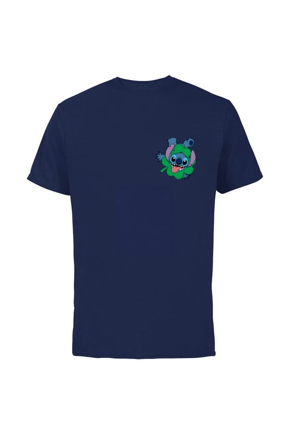 Lilo & Stitch Four-Leaf Clover St Patrick’s Day - Short Sleeve Cotton T-Shirt for Adults - Customized-Navy