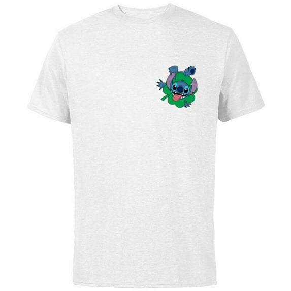 Disney Lilo & Stitch Four-Leaf Clover St Patrick’s Day - Short Sleeve Cotton T-Shirt for Adults - Customized-White