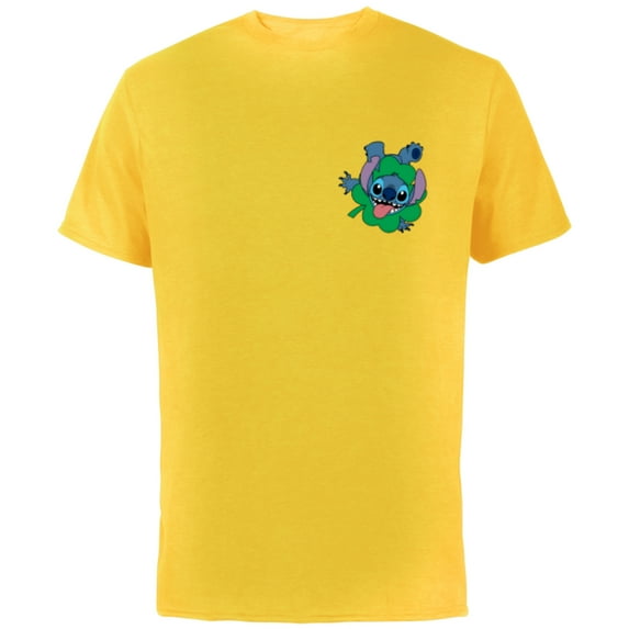 Disney Lilo & Stitch Four-Leaf Clover St Patrick’s Day - Short Sleeve Cotton T-Shirt for Adults - Customized-Yellow