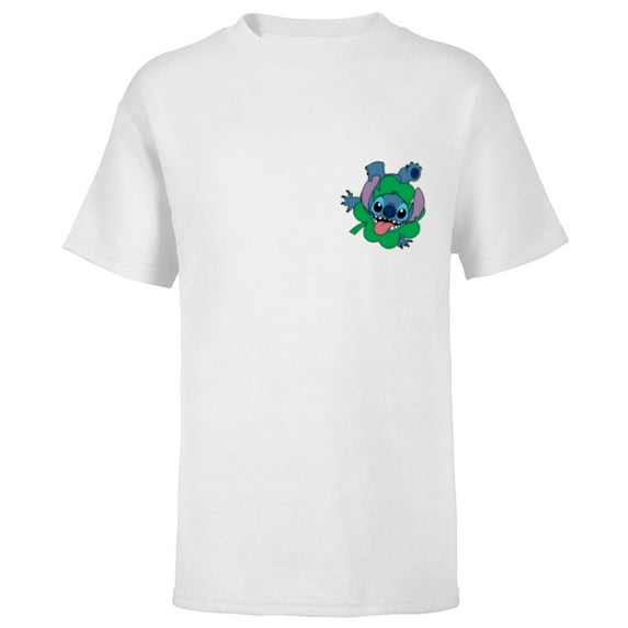 Disney Lilo & Stitch Four-Leaf Clover St Patrick’s Day - Short Sleeve T-Shirt for Kids - Customized-White