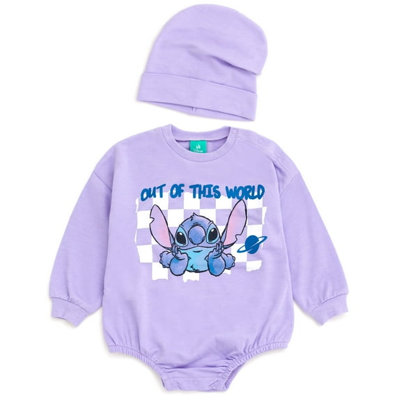 Disney Lilo & Stitch French Terry Bubble Romper Oversized Bodysuit and Hat Newborn to Infant