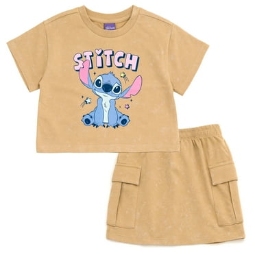 Disney Lilo & Stitch French Terry Cropped Drop Shoulder T-Shirt and Skirt Outfit Set Toddler to Big Kid