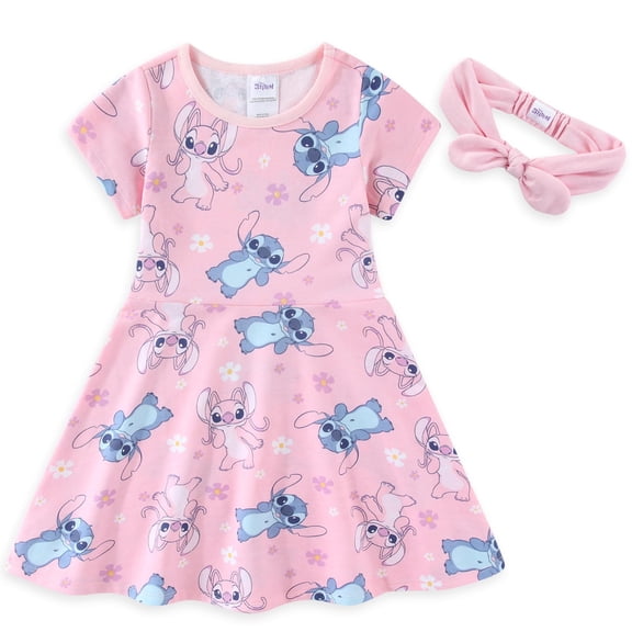 Disney Lilo & Stitch French Terry Skater Dress with Headband (Girls), 2 Piece Set, Sizes 4-12