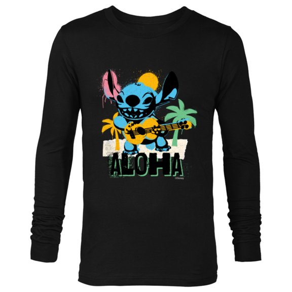 Disney Lilo & Stitch Galactic Grunge Aloha Stitch - Long Sleeve T-Shirt for Men - Customized-Black