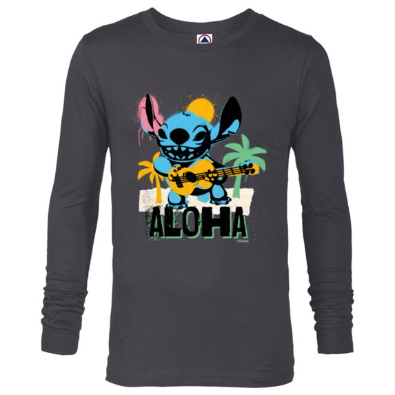 Disney Lilo & Stitch Galactic Grunge Aloha Stitch - Long Sleeve T-Shirt for Men - Customized-Charcoal Heather