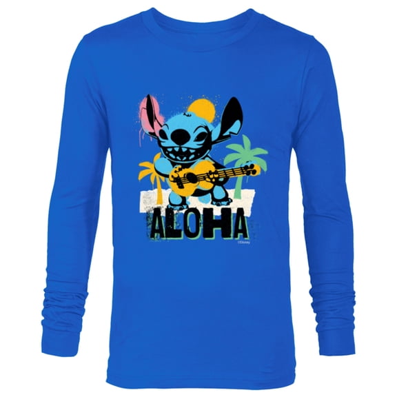 Disney Lilo & Stitch Galactic Grunge Aloha Stitch - Long Sleeve T-Shirt for Men - Customized-Navy