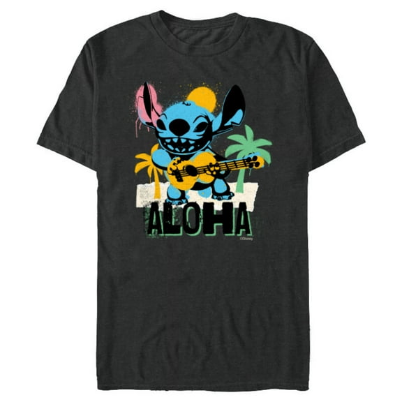 Disney Lilo & Stitch Galactic Grunge Aloha Stitch - Short Sleeve Blended T-Shirt for Adults - Customized-Dark Heather