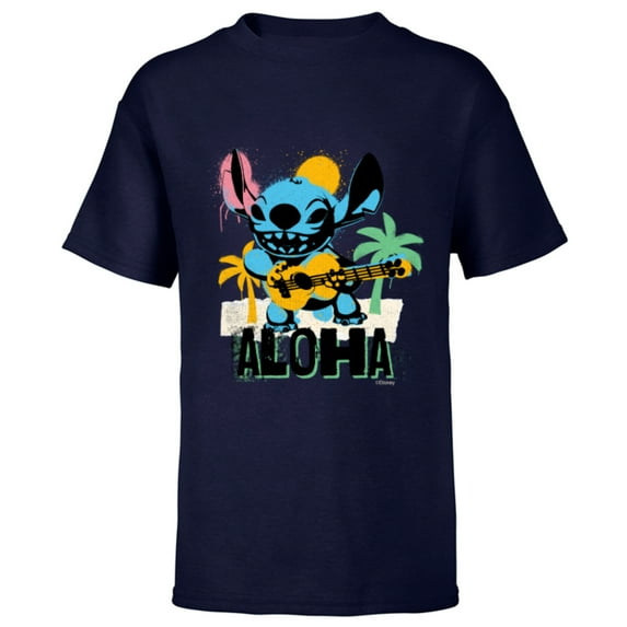 Disney Lilo & Stitch Galactic Grunge Aloha Stitch - Short Sleeve T-Shirt for Kids - Customized-Navy