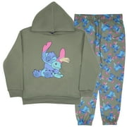 Disney Lilo & Stitch Girl's 2-Piece Fleece Set - Stitch and Scrump Hooded Sweatshirt and Joggers Bundle for Kids (Sizes 7-14)