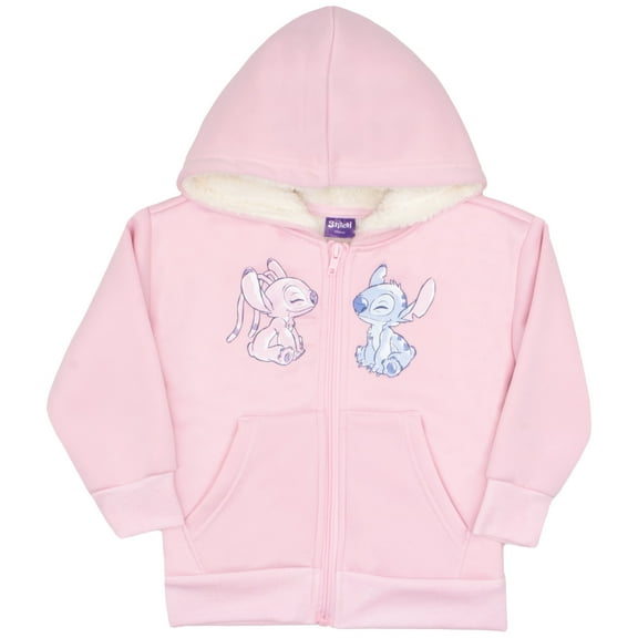 Disney Lilo & Stitch Girls Sherpa Zip-Up Hoodie Graphic Print Design Hooded Sweatshirt for Kids (Sizes 4-6X)