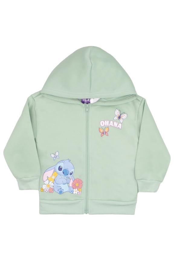 Lilo & Stitch Girl's Zip-Up Hoodie - Stitch Ohana Long Sleeve Hooded Graphic Print Sweatshirt for Kids and Toddlers (4-6X)