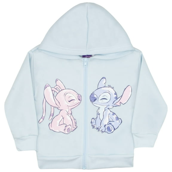 Disney Lilo & Stitch Girl's Zip-Up Hoodie - Stitch and Angel Long Sleeve Hooded Graphic Print Sweatshirt for Kids and Toddlers (4-6X)